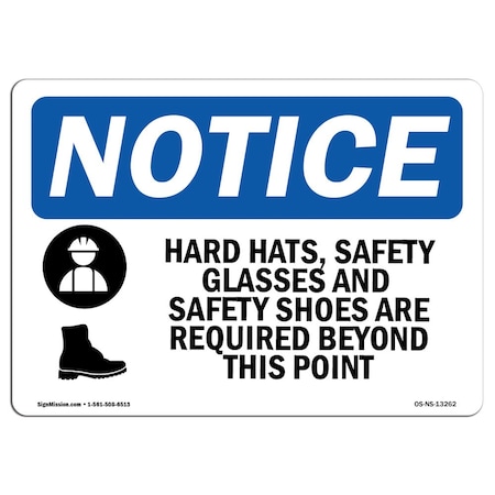 Signmission OSHA Sign, Hard Hat Safety Glasses And With Symbol, 5in X 3.5in Decal, 5" W, 3.5" H, Landscape OS-NS-D-35-L-13262